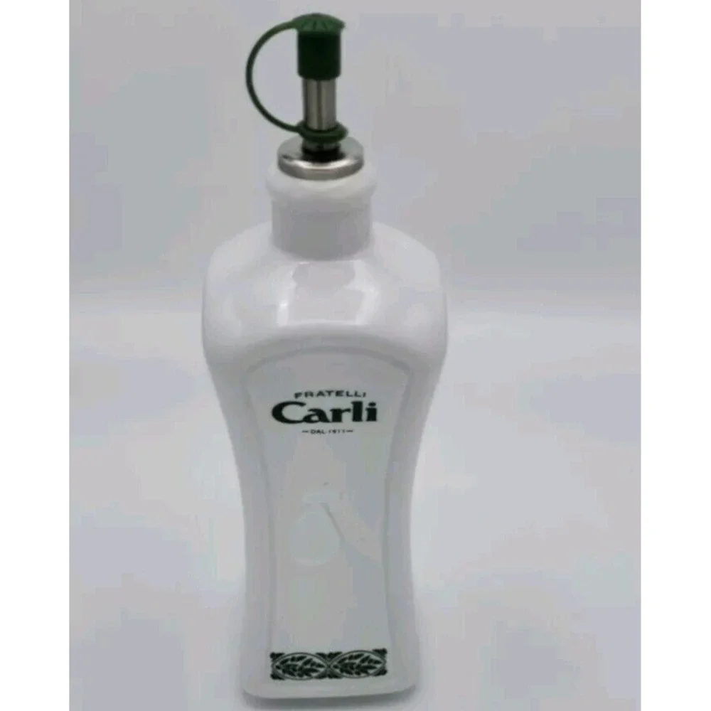Fratelli Carli White Ceramic Olive‎ Oil Dispenser Green Leaf Metal Spout Quality